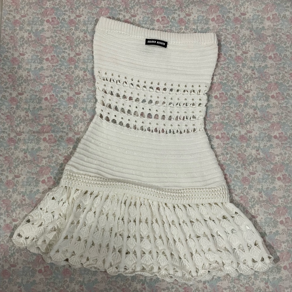 Miu Miu White Crochet Backless Strapless Dress